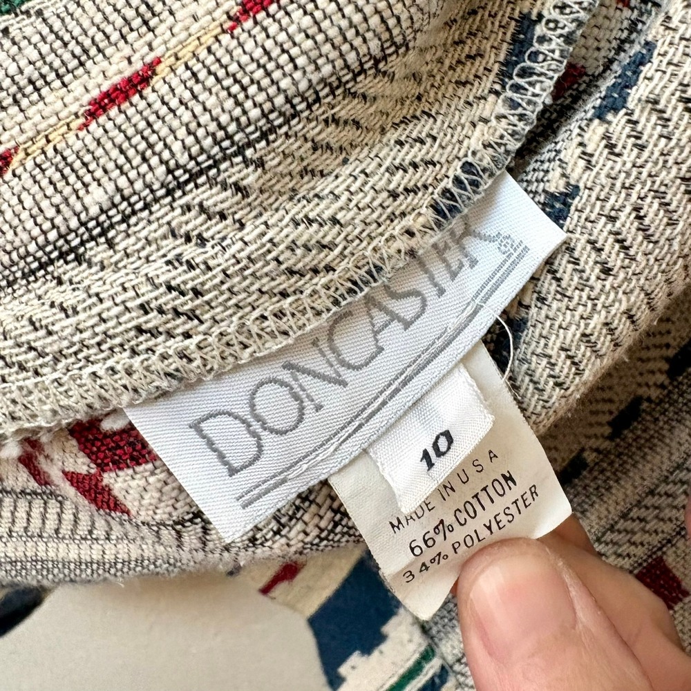 Doncaster Vintage Tapestry Jacket 10 Leaf Check Stripe Toggle USA Made 90s Artsy - Picture 4 of 12